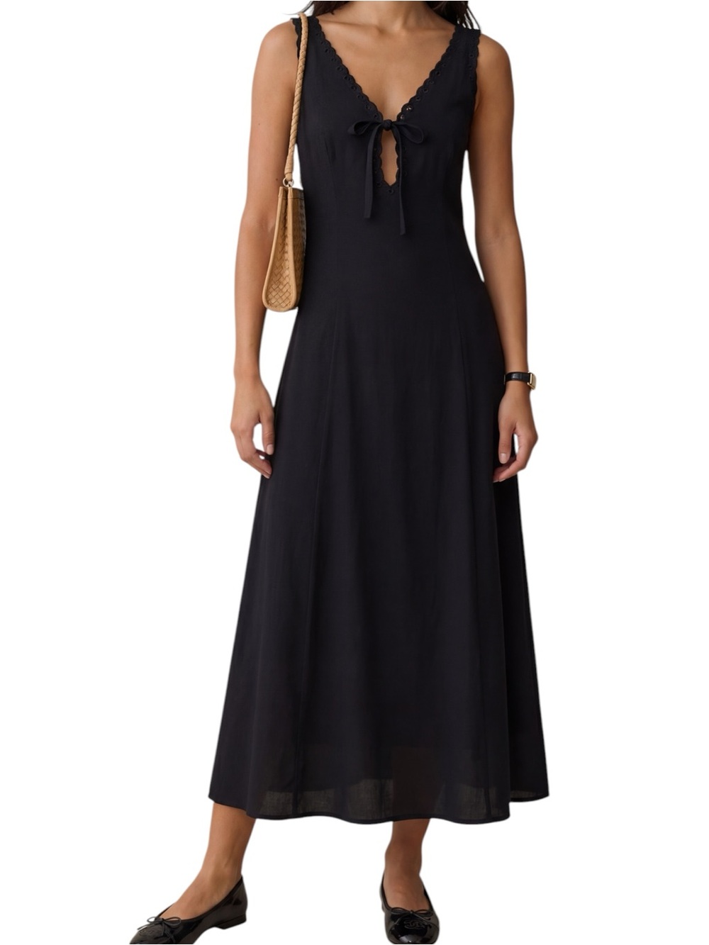Kourt Few Moda Louisa Dress Black Tie-Front Maxi NWT
